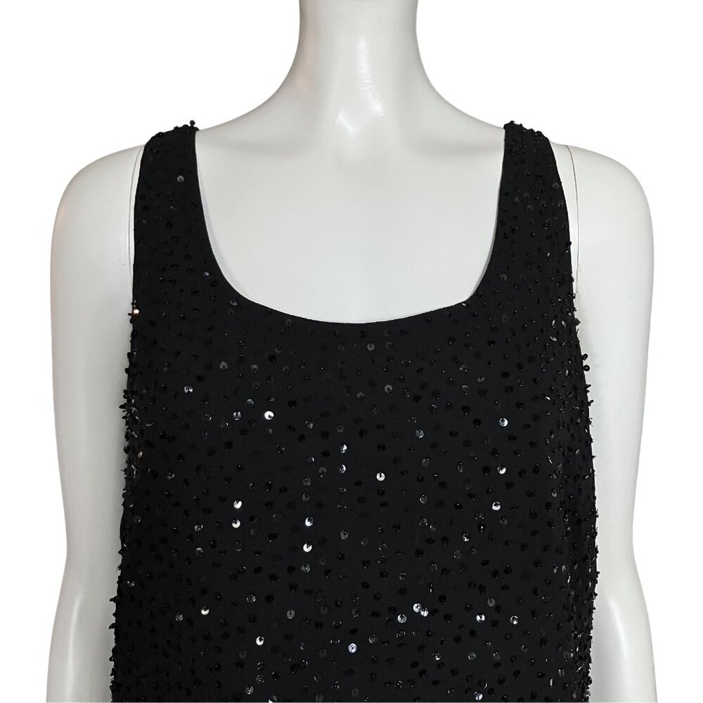 Vintage 90s Black 100% Silk Beaded Sequin Going Out Top S/M Whimisigoth Gothic - Picture 7 of 12